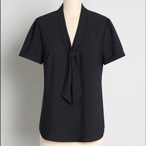 Modcloth Black Tie Neck Top